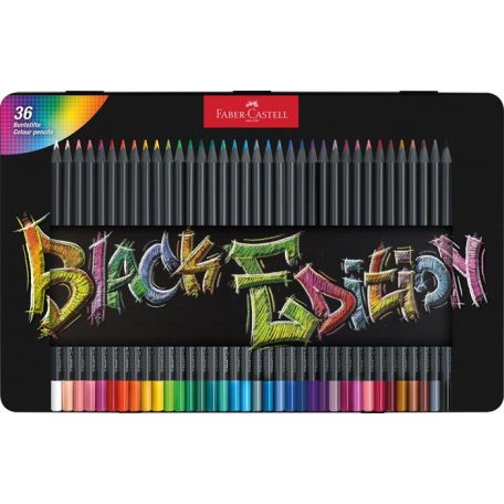 FABER-CASTELL Színes ceruza készlet, háromszögletű, fémdobozban, FABER-CASTELL "Black Edition",  36 különböző szín