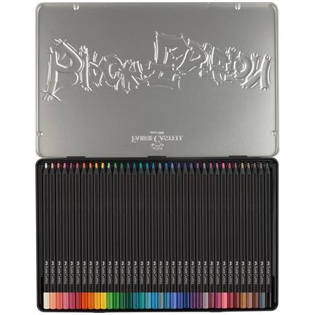 FABER-CASTELL Színes ceruza készlet, háromszögletű, fémdobozban, FABER-CASTELL "Black Edition",  36 különböző szín