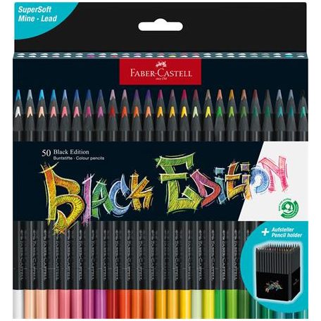 FABER-CASTELL Színes ceruza készlet, háromszögletű, FABER-CASTELL "Black Edition",  50 különböző szín