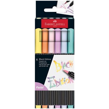 FABER-CASTELL Ecsetirón készlet, FABER-CASTELL "Black Edition", 6 különböző pasztell szín
