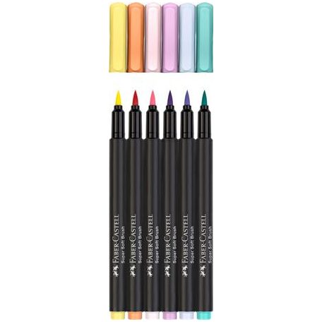 FABER-CASTELL Ecsetirón készlet, FABER-CASTELL "Black Edition", 6 különböző pasztell szín