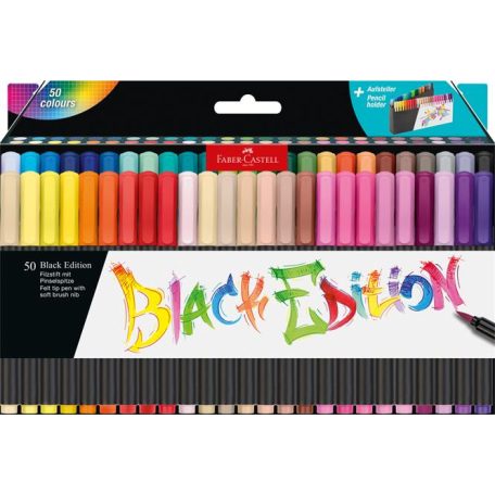 FABER-CASTELL Ecsetirón készlet, tartóval, FABER-CASTELL "Black Edition", 50 különböző szín