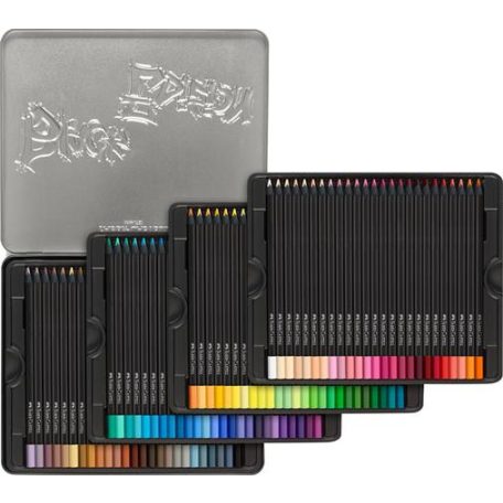 FABER-CASTELL Színes ceruza készlet, háromszögletű, fémdobozban, FABER-CASTELL "Black Edition", 100 különböző szín