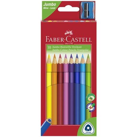 FABER-CASTELL Színes ceruza készlet, háromszögletű, FABER-CASTELL "Jumbo", 10 különböző szín