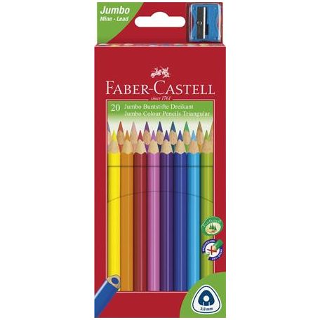 FABER-CASTELL Színes ceruza készlet, háromszögletű, FABER-CASTELL "Jumbo", 20 különböző szín