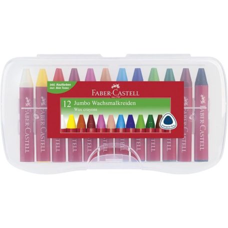 FABER-CASTELL Zsírkréta, háromszögletű, FABER-CASTELL "Jumbo", 12 különböző szín