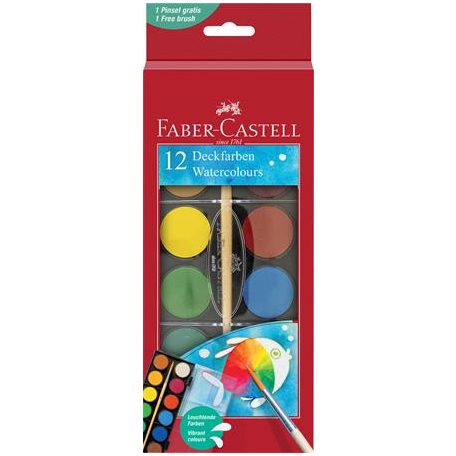 FABER-CASTELL Vízfesték, 12 darabos, 30 mm, ecsettel, FABER-CASTELL