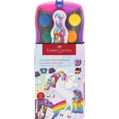   FABER-CASTELL Vízfesték, 12 darabos, összeilleszthető, FABER-CASTELL "Unikornis"+1 tubus fehér tempera+unikornis matrica
