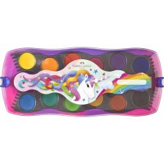   FABER-CASTELL Vízfesték, 12 darabos, összeilleszthető, FABER-CASTELL "Unikornis"+1 tubus fehér tempera+unikornis matrica