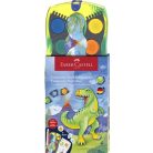 FABER-CASTELL Vízfesték, 12 darabos, összeilleszthető, FABER-CASTELL "Dinoszaurusz"+1 tubus fehér tempera + dinoszaurusz matrica