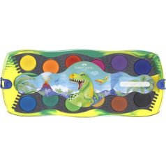   FABER-CASTELL Vízfesték, 12 darabos, összeilleszthető, FABER-CASTELL "Dinoszaurusz"+1 tubus fehér tempera + dinoszaurusz matrica