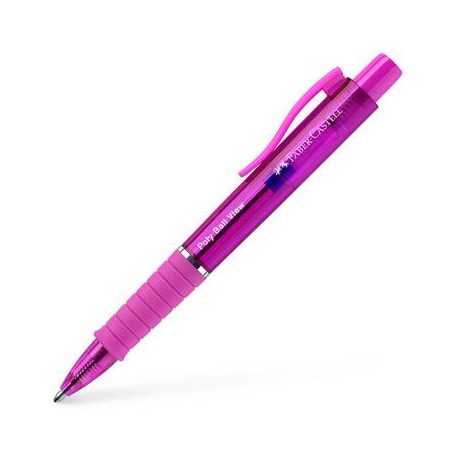 FABER-CASTELL Golyóstoll, 1 mm, XB, nyomógombos, fukszia testszín, FABER-CASTELL "Poly Ball View Aurora", kék