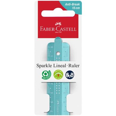 FABER-CASTELL Vonalzó, műanyag, törhetetlen, 15 cm, FABER-CASTELL "Sparkle", vegyes színek