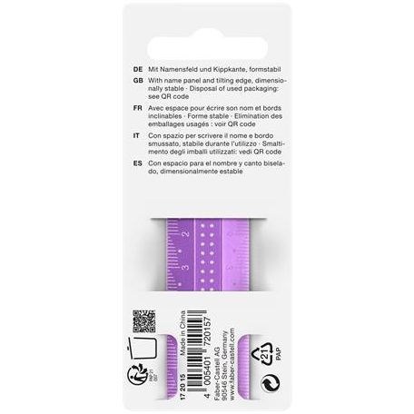 FABER-CASTELL Vonalzó, műanyag, törhetetlen, 15 cm, FABER-CASTELL "Sparkle", vegyes színek