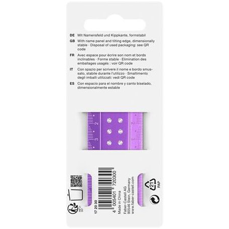 FABER-CASTELL Vonalzó, műanyag, törhetetlen, 30 cm, FABER-CASTELL "Sparkle", vegyes színek