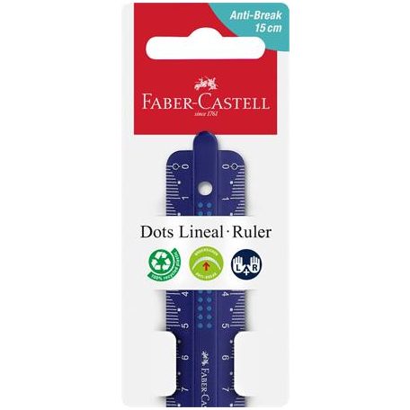 FABER-CASTELL Vonalzó, műanyag, törhetetlen, 15 cm, FABER-CASTELL "Pöttyös", vegyes színek
