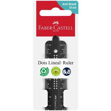 FABER-CASTELL Vonalzó, műanyag, törhetetlen, 15 cm, FABER-CASTELL "Pöttyös", vegyes színek
