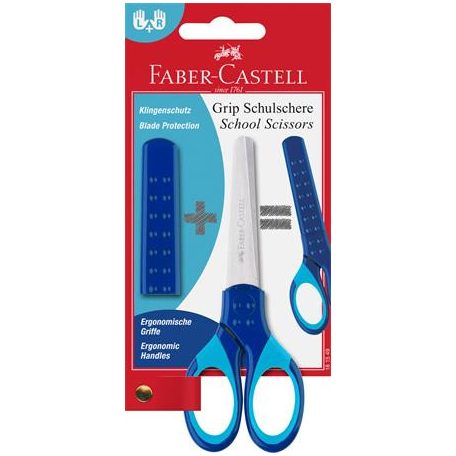 FABER-CASTELL Olló, iskolai, 13,5 cm, pengevédővel, FABER-CASTELL,  kék