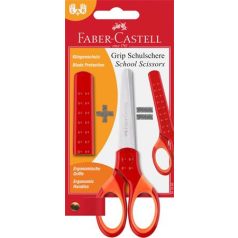   FABER-CASTELL Olló, iskolai, 13,5 cm, pengevédővel, FABER-CASTELL,  piros