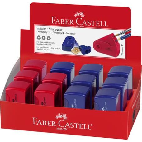 FABER-CASTELL Hegyező display, kétlyukú, 2 tartályos, FABER-CASTELL, vegyes színek