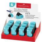 FABER-CASTELL Hegyező display, kétlyukú, tartályos, balkezes, FABER-CASTELL "Sleeve", türkíz