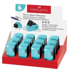   FABER-CASTELL Hegyező display, kétlyukú, tartályos, balkezes, FABER-CASTELL "Sleeve", türkíz