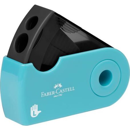 FABER-CASTELL Hegyező display, kétlyukú, tartályos, balkezes, FABER-CASTELL "Sleeve", türkíz