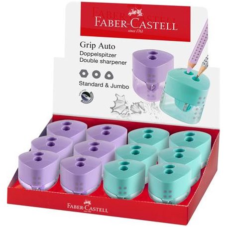 FABER-CASTELL Hegyező display, kétlyukú, FABER-CASTELL, "Grip Auto", vegyes pasztell színek