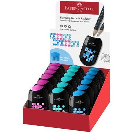 FABER-CASTELL Hegyező display, kétlyukú, 2 tartályos, FABER-CASTELL, vegyes színek