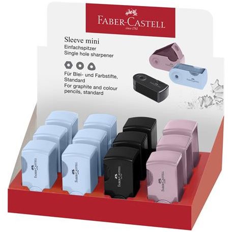 FABER-CASTELL Hegyező, egylyukú, tartályos, FABER-CASTELL, "Grip 2001 mini", égkék
