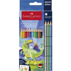   FABER-CASTELL Színes ceruza készlet, háromszögletű, FABER-CASTELL "Grip Dinoszaurusz" 10+3 különböző szín