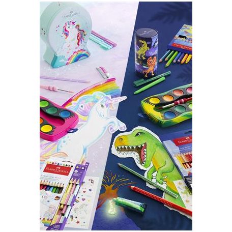 FABER-CASTELL Színes ceruza készlet, háromszögletű, FABER-CASTELL "Grip Dinoszaurusz" 10+3 különböző szín