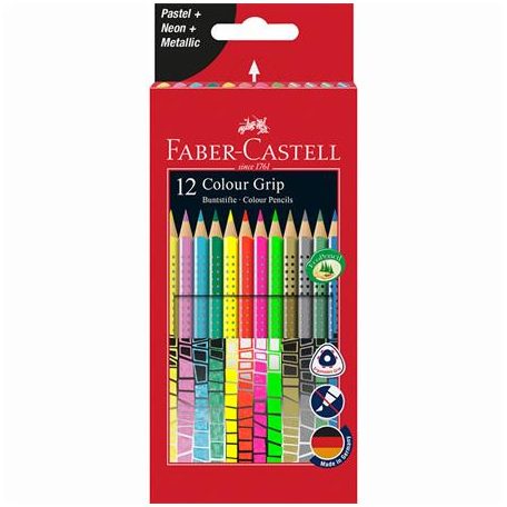 FABER-CASTELL Színes ceruza készlet, háromszögletű, FABER-CASTELL "Colour Grip", 12 különböző szín