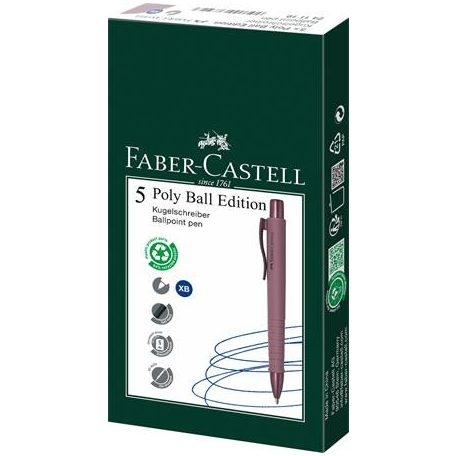 FABER-CASTELL Golyóstoll, 1 mm, XB, nyomógombos tolltest, bordó tolltest, FABER-CASTELL "Poly Ball Urban", kék