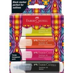   FABER-CASTELL Szövegkiemelő készlet, FABER-CASTELL "Glassy", 3 különböző neon szín + fekete