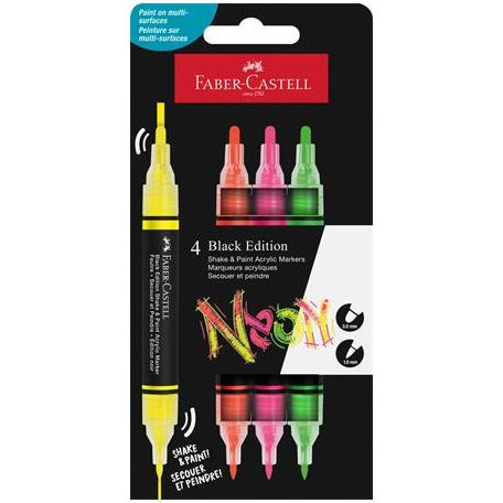 FABER-CASTELL Dekormarker készlet, 1,0/3,0 mm, kétvégű, akril, FABER-CASTELL "Shake&Paint", 4 különböző neon szín