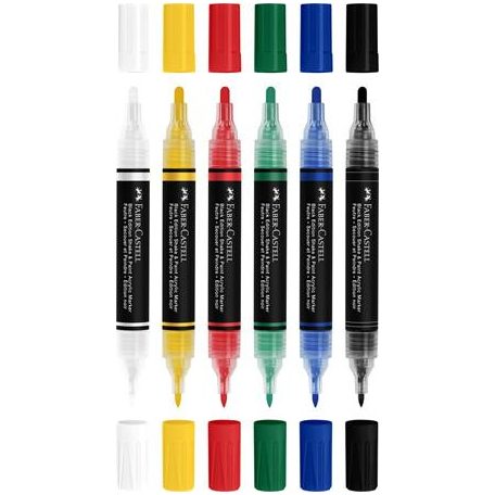 FABER-CASTELL Dekormarker készlet, 1,0/3,0 mm, kétvégű, akril, FABER-CASTELL "Shake&Paint", 6 különböző szín