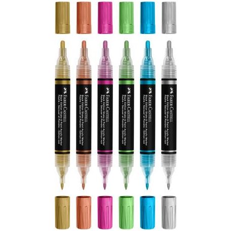 FABER-CASTELL Dekormarker készlet, 1,0/3,0 mm, kétvégű, akril, FABER-CASTELL "Shake&Paint", 6 különböző metál szín