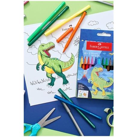 FABER-CASTELL Filctoll készlet, FABER-CASTELL "Dinoszaurusz" 10 különböző szín + 3 metál