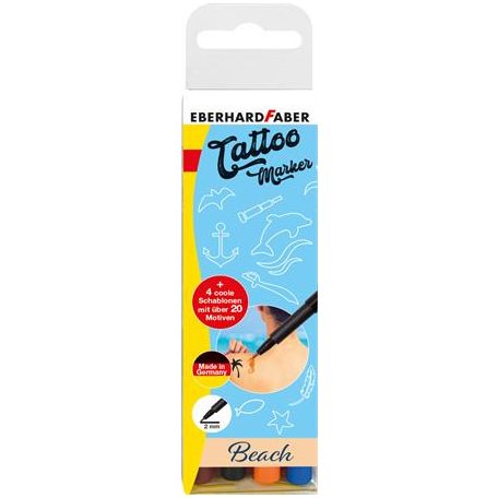 EBERHARD FABER Tetováló marker készlet, sablonnal, EBERHARD FABER "Beach", 4 különböző szín