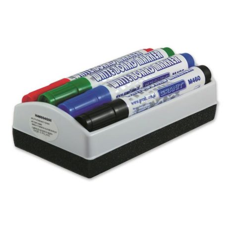 GRANIT Táblamarker készlet, 2-3 mm, kúpos, tolltartóval, GRANIT "M460", 4 különböző szín + táblatörlő