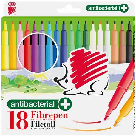 ICO Filctoll készlet, 1 mm, antibakteriális, ICO "Süni 300", 18 különböző szín