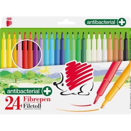 ICO Filctoll készlet, 1 mm, antibakteriális, ICO "Süni 300", 24 különböző szín