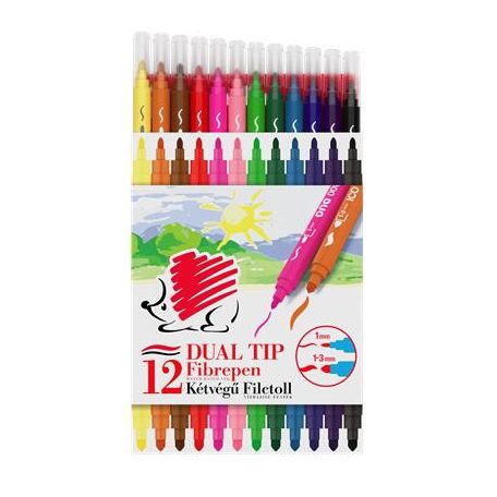 ICO Filctoll készlet, 1/3 mm, kétvégű, ICO "Süni 300 DUO", 12 különböző szín