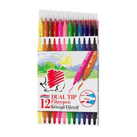 ICO Filctoll készlet, 1/3 mm, kétvégű, ICO "Süni 300 DUO", 12 különböző szín