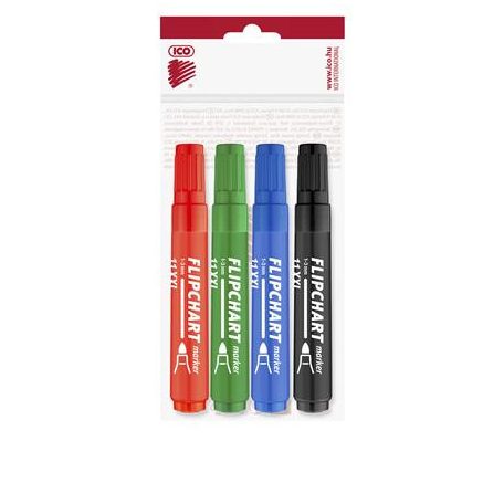 ICO Flipchart marker készlet, 1-3 mm, kúpos, ICO "Artip 11 XXL", 4 különböző szín