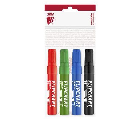 ICO Flipchart marker készlet, 1-4 mm, vágott, ICO "Artip 12", 4 különböző szín
