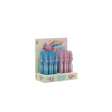 ICO Golyóstoll display, 0,8 mm, nyomógombos, vegyes, ICO "Axolotl", kék