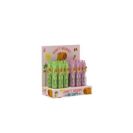 ICO Golyóstoll display, 0,8 mm, nyomógombos, vegyes, ICO "Capybara", kék