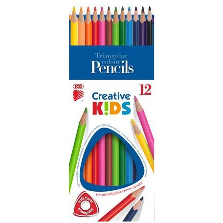 ICO Színes ceruza készlet, háromszögletű, ICO "Creative kids", 12 különböző szín